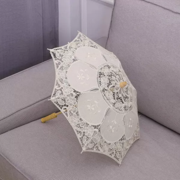 Toyvian 2pcs Wedding Lace Umbrella Handmade Cotton Craft Umbrella Wedding Photography Prop Wedding Decoration White BeigeBeige