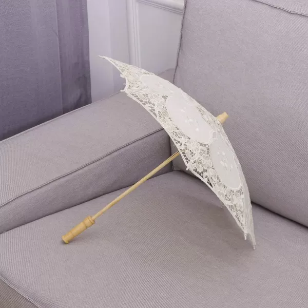 Toyvian 2pcs Wedding Lace Umbrella Handmade Cotton Craft Umbrella Wedding Photography Prop Wedding Decoration White BeigeBeige