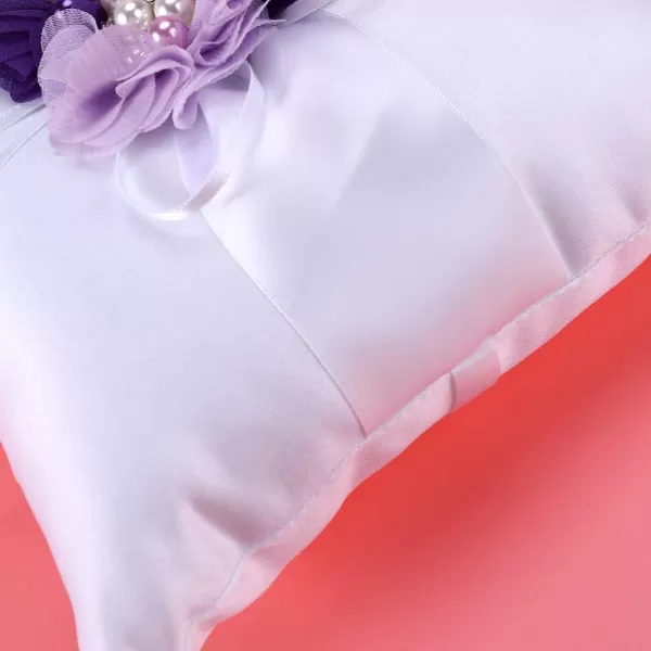 Toyvian 4pcs Set Ring Bearer Pillow with Pearl Bowknot Flower Girl Basket Wedding Guest Book Table Pen with Pen Holder for Wedding Party Decoration Supplies Purple FlowerPurple Flower