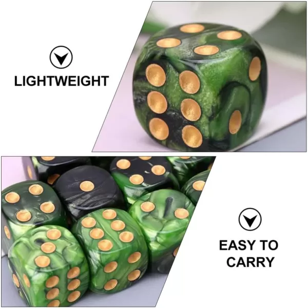 Toyvian 6 Sided Dice Set 25pcs 16mm Standard Rounded Translucent Dice Green Black