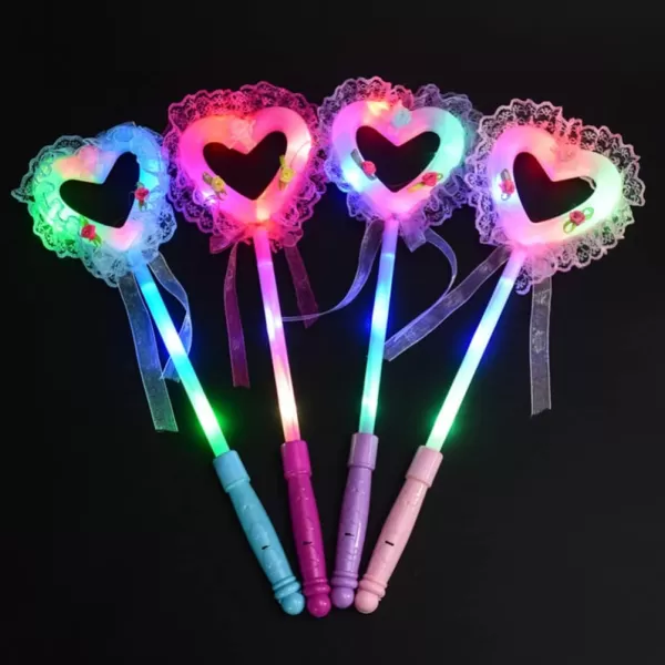 Toyvian 8pcs Fairy Princess Heart Wand LED Light Up Angel Wand Sticks Decorative Girls Dress up Wand for Christmas Birthday Party Costume Cosplay Supply