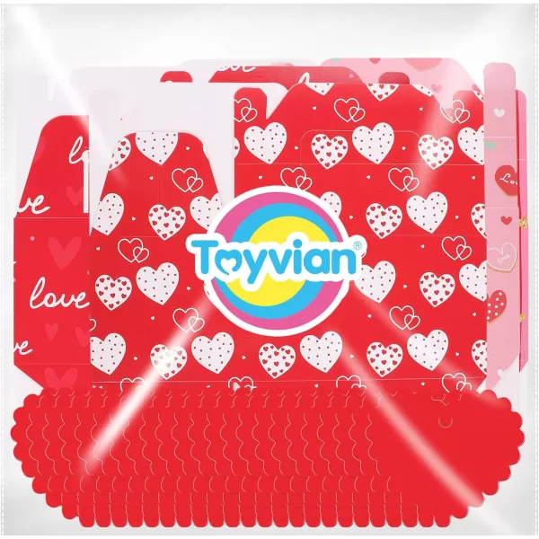 Valentines Day Treat Boxes 24pcs Cardboard Hearts Goody Bag Cookie Boxes Party Supplies 6 Designs Valentines Candy Box with 24 HeartShaped Cards 62 x 35 x 57 Inches