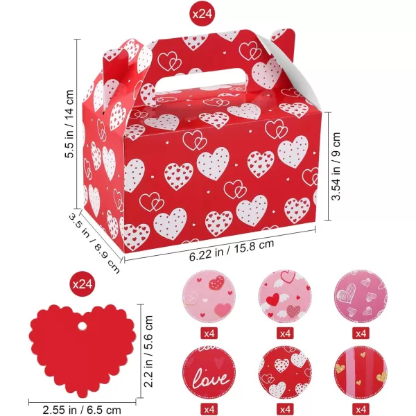 Valentines Day Treat Boxes 24pcs Cardboard Hearts Goody Bag Cookie Boxes Party Supplies 6 Designs Valentines Candy Box with 24 HeartShaped Cards 62 x 35 x 57 Inches