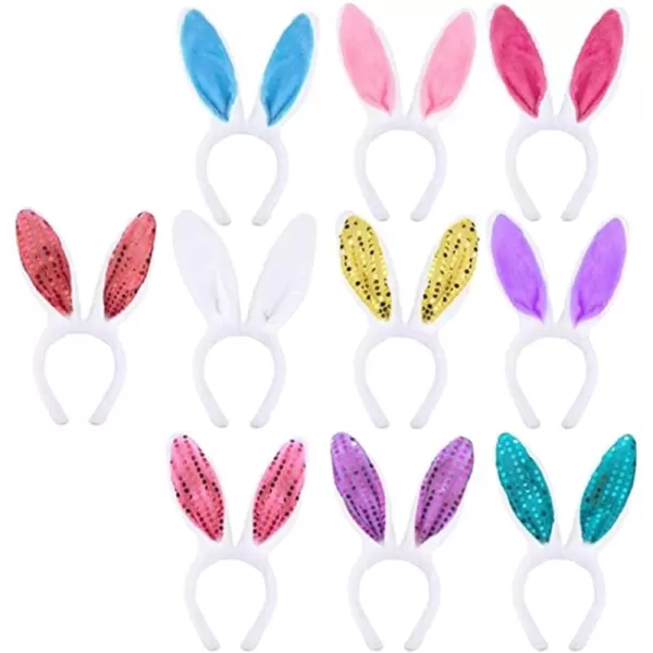 Toyvian 10pcs Easter Bunny Ears Headbands Plush Bunny Ears Headband Colorful Bunny Costume Sequin Hairbands Cute Rabbits Ears Hairbands for Girls Easter Party Favors