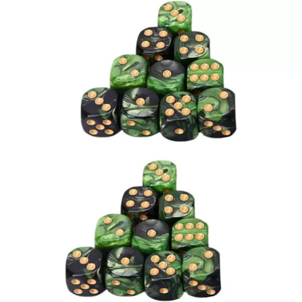 Toyvian 6 Sided Dice Set 25pcs 16mm Standard Rounded Translucent Dice Green Black