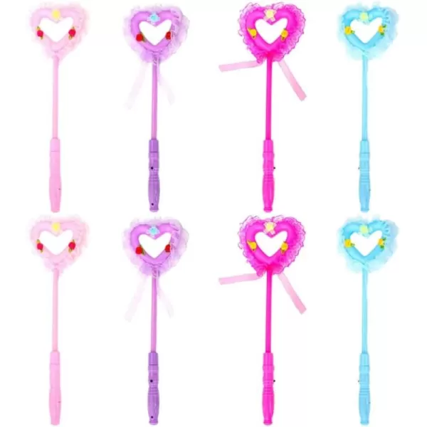 Toyvian 8pcs Fairy Princess Heart Wand LED Light Up Angel Wand Sticks Decorative Girls Dress up Wand for Christmas Birthday Party Costume Cosplay Supply