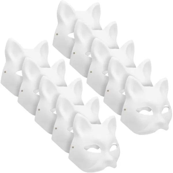 Toyvian White Paper Masks Blank Half Face Cat Masks DIY Blank Unpainted Face Mask 10 Pcs White Fox Mask White Face Paper Masks for Cosplay Fox Masquerade Blank Cat Mask for Carnival Easter Halloween