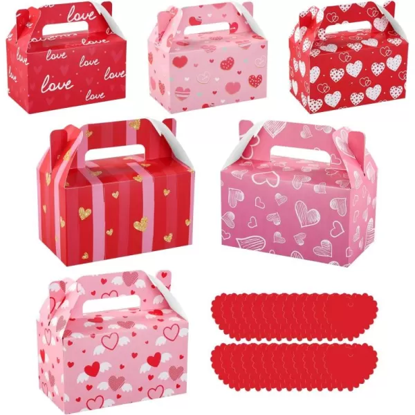 Valentines Day Treat Boxes 24pcs Cardboard Hearts Goody Bag Cookie Boxes Party Supplies 6 Designs Valentines Candy Box with 24 HeartShaped Cards 62 x 35 x 57 Inches