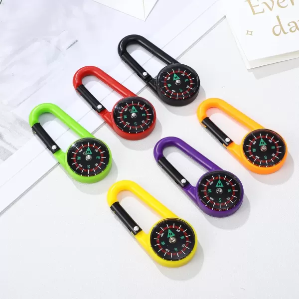 24 Pieces Carabiner Compass Keychain Bulk Carabiner Belt Clips Map Project Prizes Toys for Hiking Camping Theme Party Favors