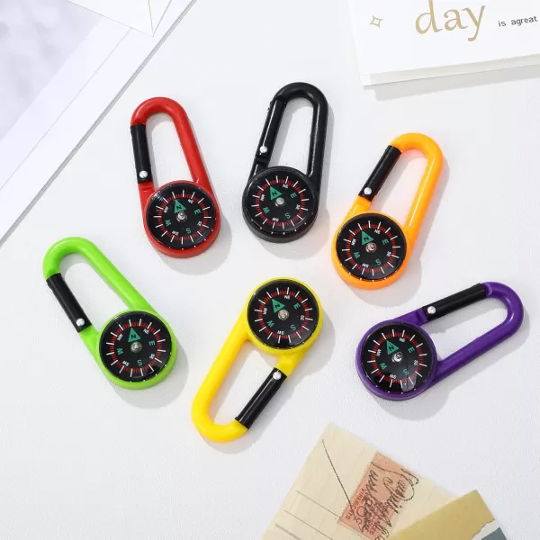 24 Pieces Carabiner Compass Keychain Bulk Carabiner Belt Clips Map Project Prizes Toys for Hiking Camping Theme Party Favors