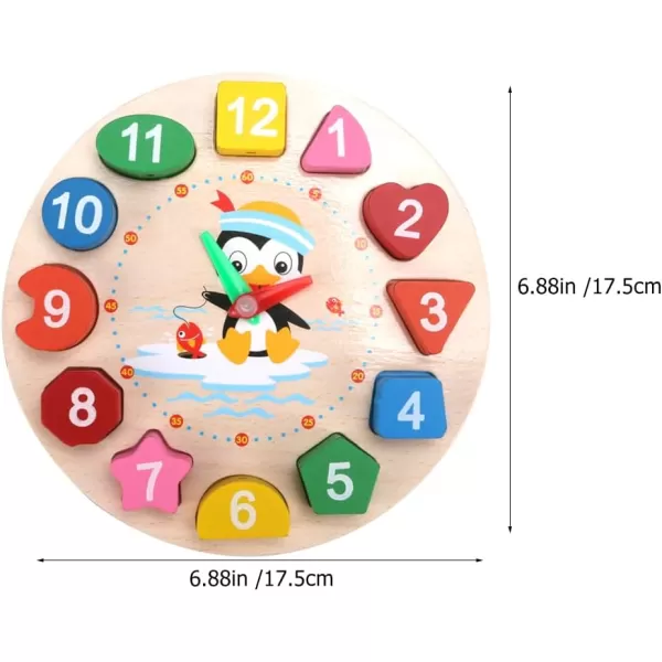 Clock Toy Wooden Teaching Clock Props Penguin Pattern Clock Toys Teaching Time Number Puzzle Stacking Montessori Educational Toys for Toddlers