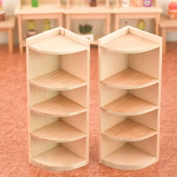 Toyvian 2pcs Bookcase Miniature MiniRustic Dollhouse Corner Landscape for Storage Furnishing Dolls Plaything Cabinet Girl Bedroom Display Furniture FairyLog Color