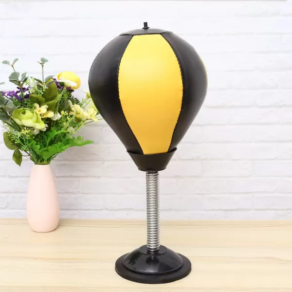 Toyvian Desktop Punching Bag Ball with Suction Cup Plastic Punching Bag Free Standing Boxing Bag Small Boxing Bag Inflator Indoor Boxing Equipment for Office Home Gym Yellow