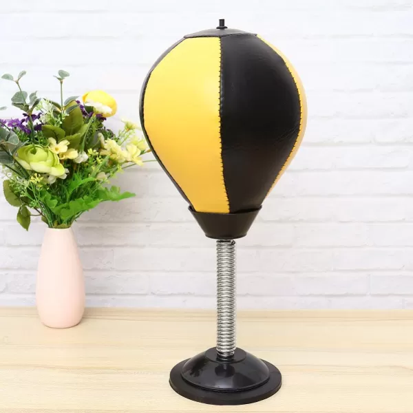 Toyvian Desktop Punching Bag Ball with Suction Cup Plastic Punching Bag Free Standing Boxing Bag Small Boxing Bag Inflator Indoor Boxing Equipment for Office Home Gym Yellow