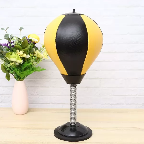 Toyvian Desktop Punching Bag Ball with Suction Cup Plastic Punching Bag Free Standing Boxing Bag Small Boxing Bag Inflator Indoor Boxing Equipment for Office Home Gym Yellow