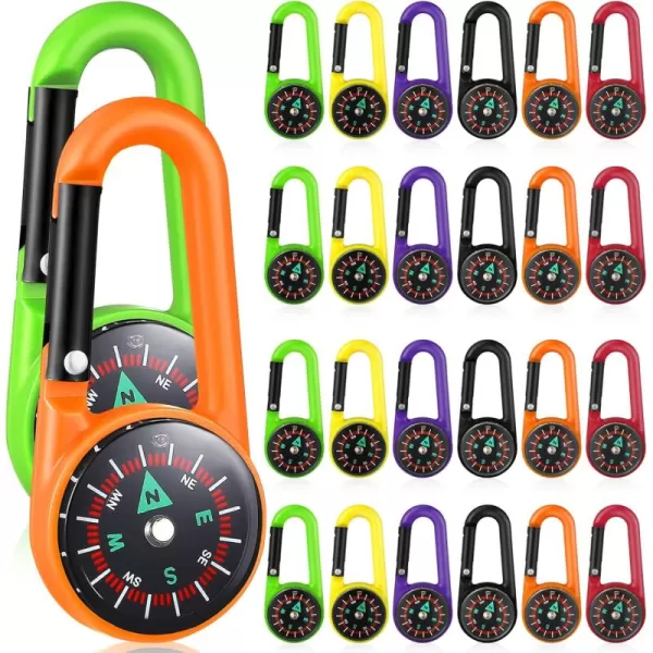 24 Pieces Carabiner Compass Keychain Bulk Carabiner Belt Clips Map Project Prizes Toys for Hiking Camping Theme Party Favors