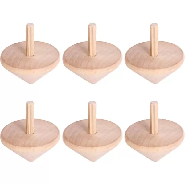 Toyvian 6pcs Paint Your Own Wooden Toys Spin Tops Unpainted Wood Blank Spin Tops for Toddlers Kids or Adults Educational Toys Easter Party Favors