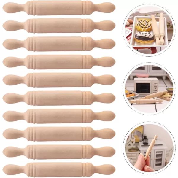 10Pcs Mini Rolling Pin Dollhouse Dough Roller Miniature Dumpling Rolling Pin Mini House Rolling Pin Dollhouse Kitchen Accessories