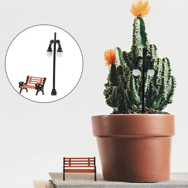 Toyvian 2 Sets Miniature Street Light Park Bench Model Railway Train Lamp Post Dollhouse Lamp Post Fairy Garden Dollhouse Bench Micro Landscape Accessories