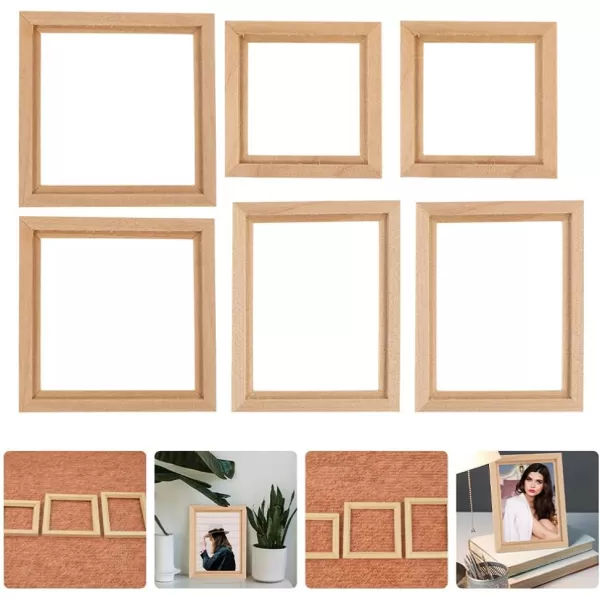 Toyvian 6pcs Miniature Photo Frame Dollhouse Wooden Photo Frame Mini Picture Frame for Dollhouse Bedroom Furniture Accessory