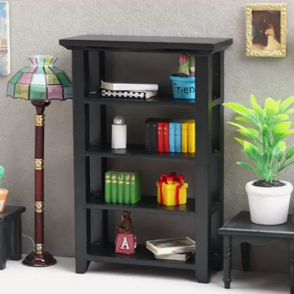 Toyvian Dollhouse Mini Bookshelf Model Miniature Display Bookcase Mini House Drawer Cabinet 4 Layer Wood Micro Scene Furniture DIY Storage Box