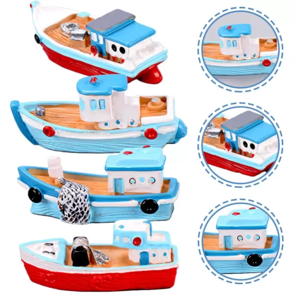 Toyvian Office Decor 4 Pack Miniature Boat Boat Sea Fishing Boats Ornament Plastic Boat Ornament Resin Cruise Models Micro Landscape Boat Mediterranean Handmade Boats Toy Random Style Home Decor