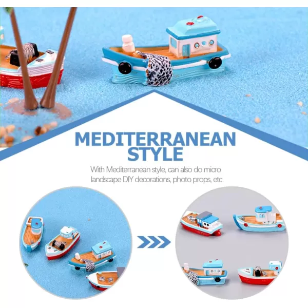 Toyvian Office Decor 4 Pack Miniature Boat Boat Sea Fishing Boats Ornament Plastic Boat Ornament Resin Cruise Models Micro Landscape Boat Mediterranean Handmade Boats Toy Random Style Home Decor