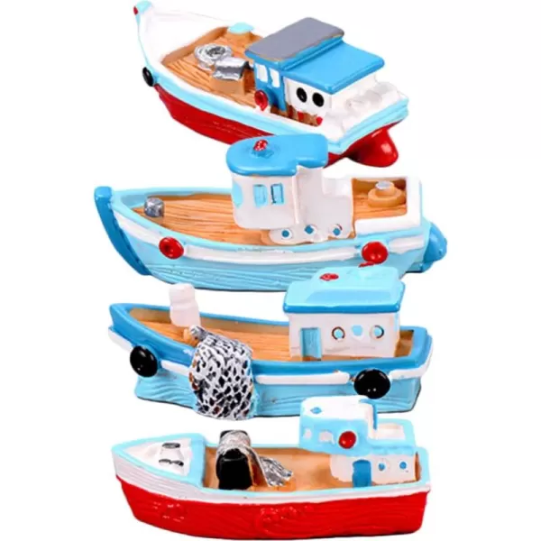 Toyvian Office Decor 4 Pack Miniature Boat Boat Sea Fishing Boats Ornament Plastic Boat Ornament Resin Cruise Models Micro Landscape Boat Mediterranean Handmade Boats Toy Random Style Home Decor