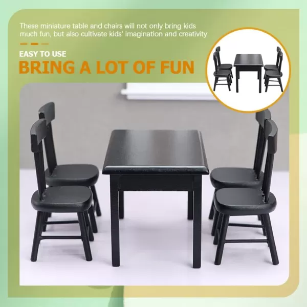 Black Chairs 5Pcs Miniature Table and Chairs Mini Dining Table Set for 4 Doll House Black Wooden Table Chairs Miniature Furniture and Accessories Furniture