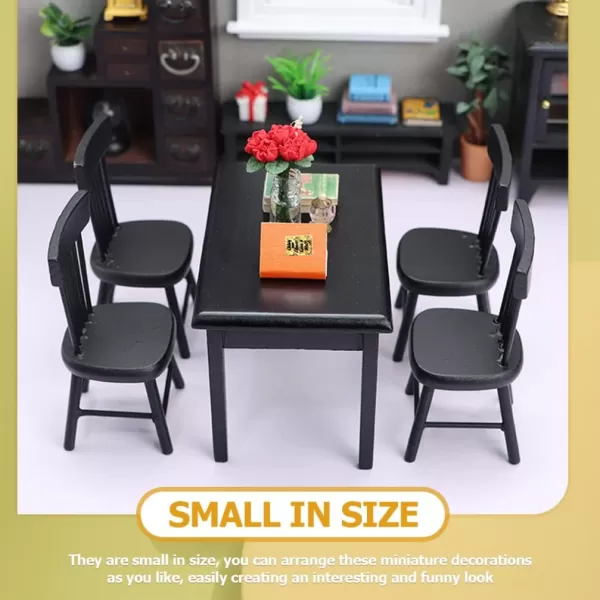 Black Chairs 5Pcs Miniature Table and Chairs Mini Dining Table Set for 4 Doll House Black Wooden Table Chairs Miniature Furniture and Accessories Furniture