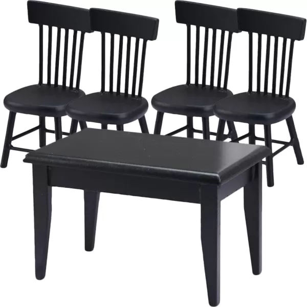 Black Chairs 5Pcs Miniature Table and Chairs Mini Dining Table Set for 4 Doll House Black Wooden Table Chairs Miniature Furniture and Accessories Furniture