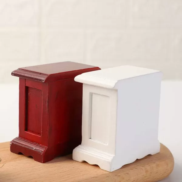 Toyvian Dollhouse Bedside Table 1 12 Mini Wooden Night Stands Miniature Bedroom Drawer Cabinet Scene Toy Model Prop for Pretend Play Toy Fairy Garden Accessory White