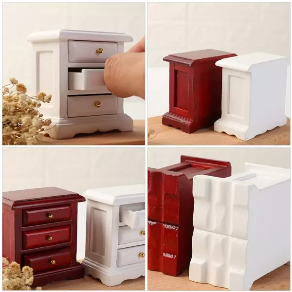 Toyvian Dollhouse Bedside Table 1 12 Mini Wooden Night Stands Miniature Bedroom Drawer Cabinet Scene Toy Model Prop for Pretend Play Toy Fairy Garden Accessory White