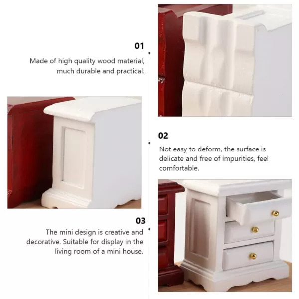 Toyvian Dollhouse Bedside Table 1 12 Mini Wooden Night Stands Miniature Bedroom Drawer Cabinet Scene Toy Model Prop for Pretend Play Toy Fairy Garden Accessory White