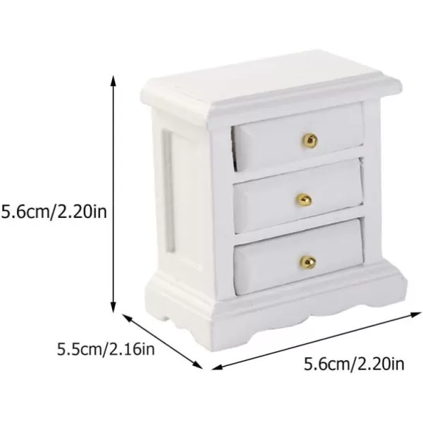 Toyvian Dollhouse Bedside Table 1 12 Mini Wooden Night Stands Miniature Bedroom Drawer Cabinet Scene Toy Model Prop for Pretend Play Toy Fairy Garden Accessory White