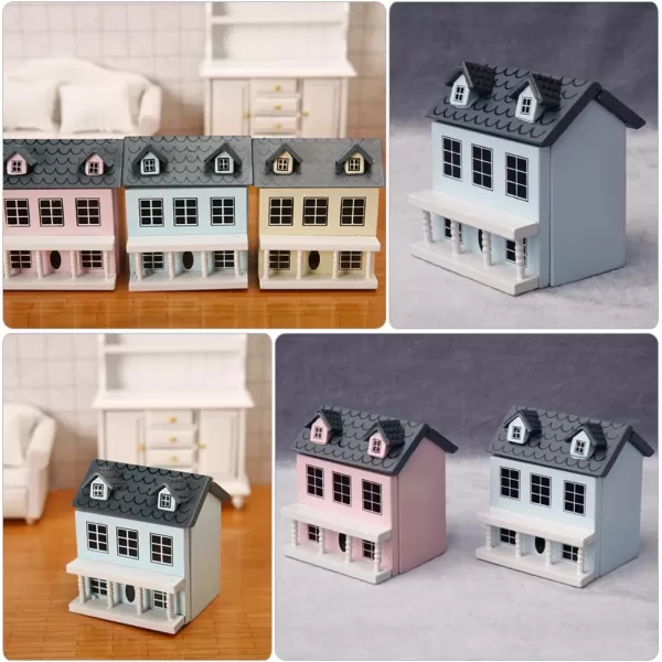 Toyvian Dollhouse Miniature House Christmas Village Houses Wooden Dollhouse kit Toy House Model Tiny WoodenBlue