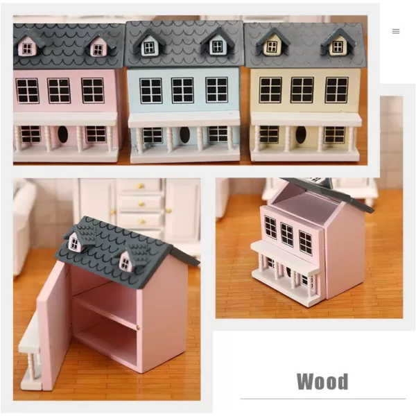 Toyvian Dollhouse Miniature House Christmas Village Houses Wooden Dollhouse kit Toy House Model Tiny WoodenPink