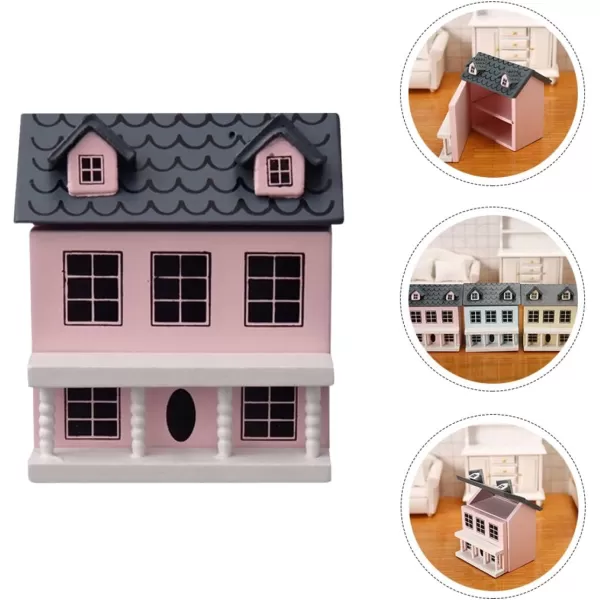 Toyvian Dollhouse Miniature House Christmas Village Houses Wooden Dollhouse kit Toy House Model Tiny WoodenPink