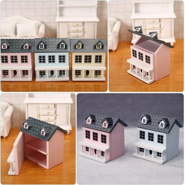 Toyvian Dollhouse Miniature House Christmas Village Houses Wooden Dollhouse kit Toy House Model Tiny WoodenPink