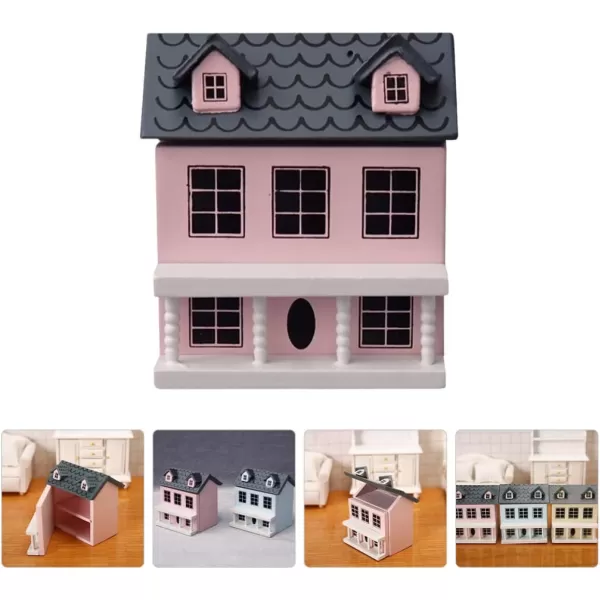 Toyvian Dollhouse Miniature House Christmas Village Houses Wooden Dollhouse kit Toy House Model Tiny WoodenPink