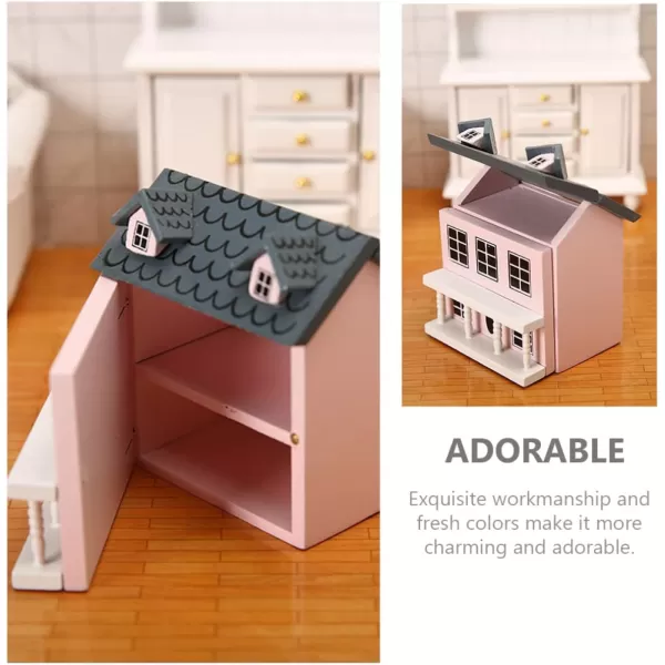 Toyvian Dollhouse Miniature House Christmas Village Houses Wooden Dollhouse kit Toy House Model Tiny WoodenPink