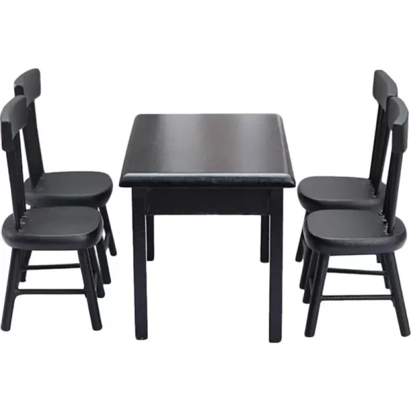 Black Chairs 5Pcs Miniature Table and Chairs Mini Dining Table Set for 4 Doll House Black Wooden Table Chairs Miniature Furniture and Accessories Furniture