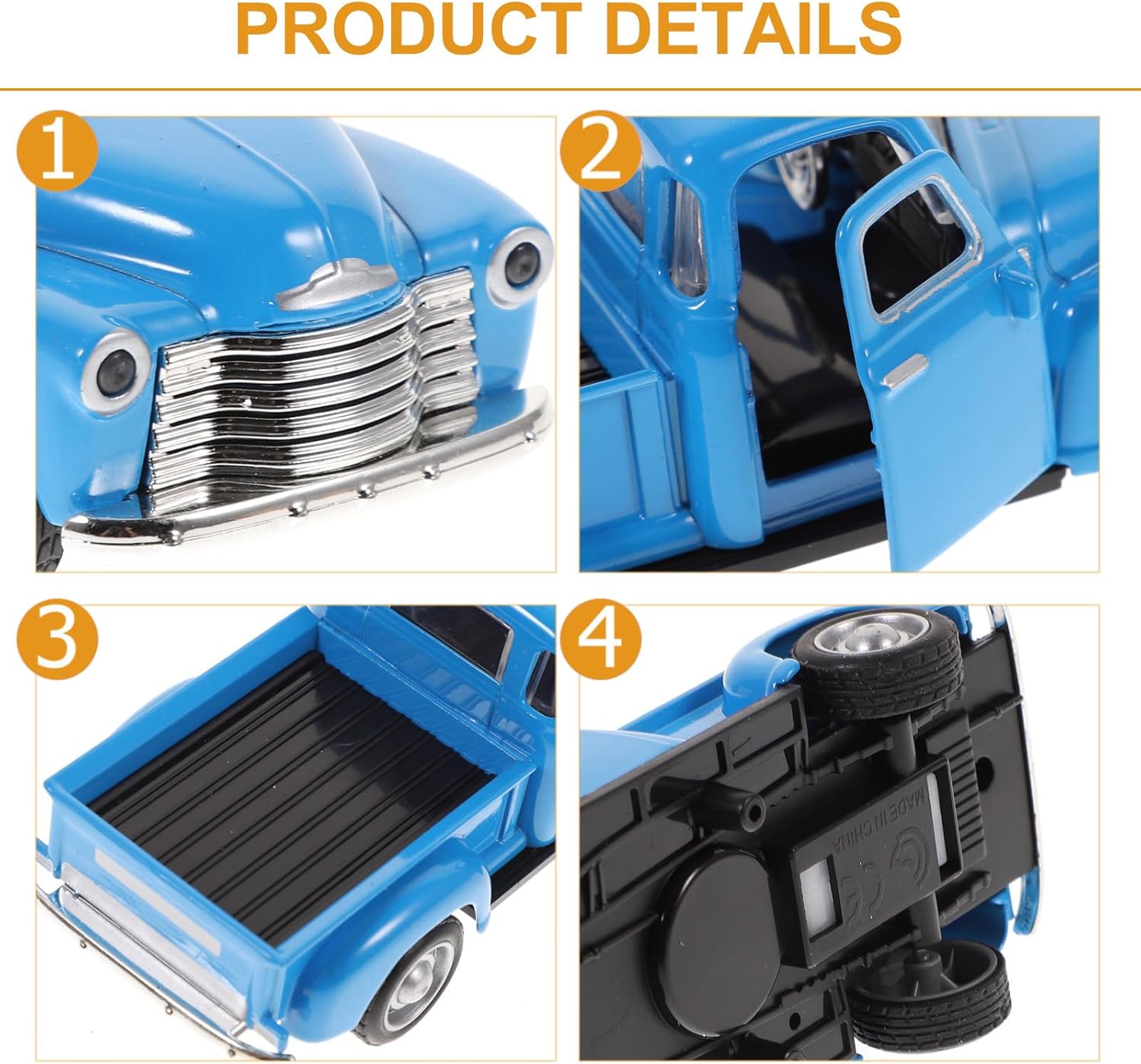 Diecast Model Cars Toy Alloy Stepside Pickup Truck Model Collection Metal Classic Vintage Old Fashioned Tabletop Truck Figurine Decoration for Home Car Office Kids Sky BlueSkyblue