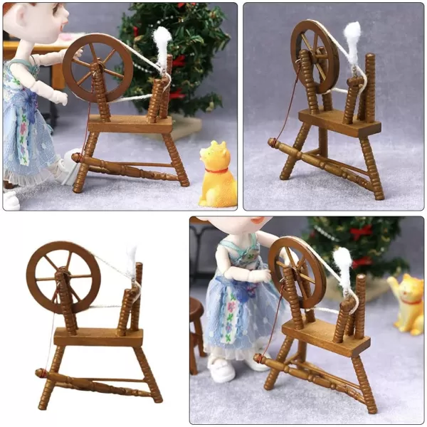 Toyvian Reeling Machine Miniature Mini Spinning Wheel Model Reeling Machine Figurine Dollhouse Furniture Decoration Fairy Garden Landscape Supplies