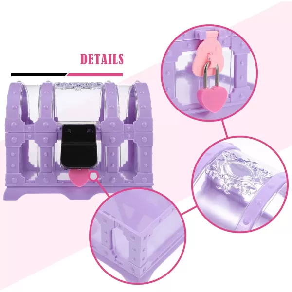 Toyvian Trinket Boxes Girls Jewelry Box with Lock Treasure Chest Shape Storage Case Container for Trinket Gifts Hair Clips purple Rose Jewelry BoxPurple