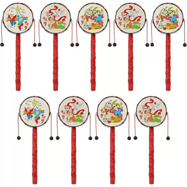 Toyvian 9 pcs Monkey Drum Hand Rattle Drum Drum Percussion Instrument Twist Drum Educational Hand Drum Random Pattern