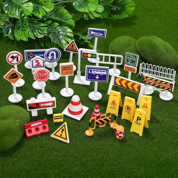 1Set Play Traffic Signs Street Road Signs Playset for Car ampamp Train Set for Kids Kids Road Signs Toy Traffic Cones Mini Roadblocks Toyset Educational Toys