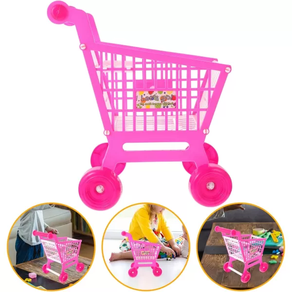 Mini Shopping Cart Supermarket Handcart Shopping Utility Cart Trolley Storage Toy Pretend Play Toys Pen Pencil Holder Organizers for Children PinkPink