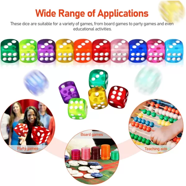 100 pcs Colorful Dice Classroom Party Bulk Dice Math Games Educational Toys Dice Game Props Multicolor