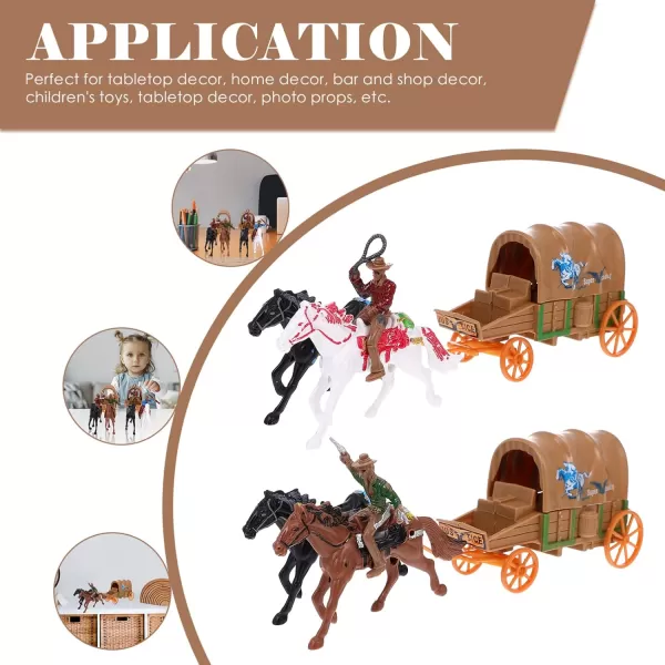 Home Decor 2 Set Roping and Horse Toy Playset West Carriage Models Plastic Figures Playset Miniature Decoration Educational Toys for Birthday Worlds Smallest